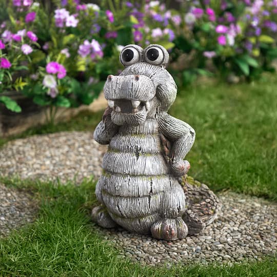 13.25" Posing Crocodile Outdoor Garden Statue